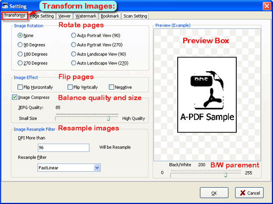 a-pdf scan paper settings transforms